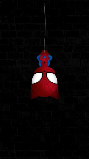 Spiderman mask hanging upside down