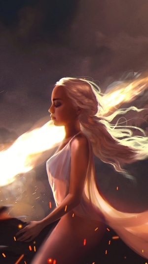 Daenerys Targaryen from Game of Thrones breathing fire