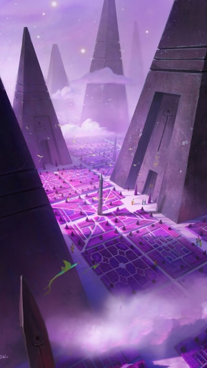 Alien Cityscape with Pyramids and Gardens