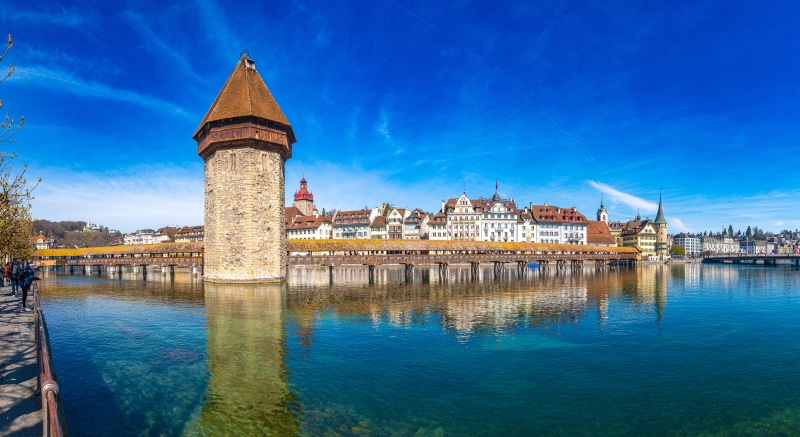 Chapel Bridge and Water Tower in Lucerne, Switzerland