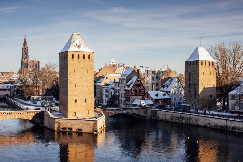 4K Strasbourg France Houses Bridges River Tower
