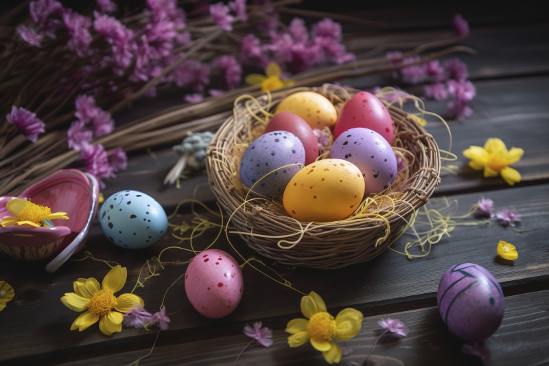 Easter Eggs in a Wicker Basket
