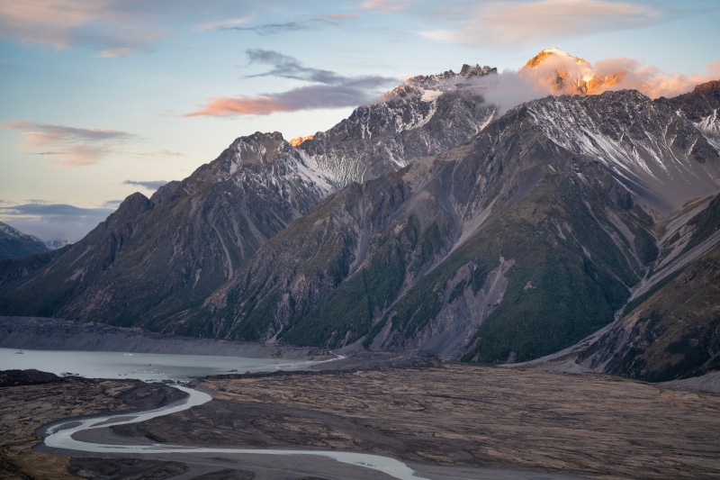 Mountains and Tasman River in New Zealand