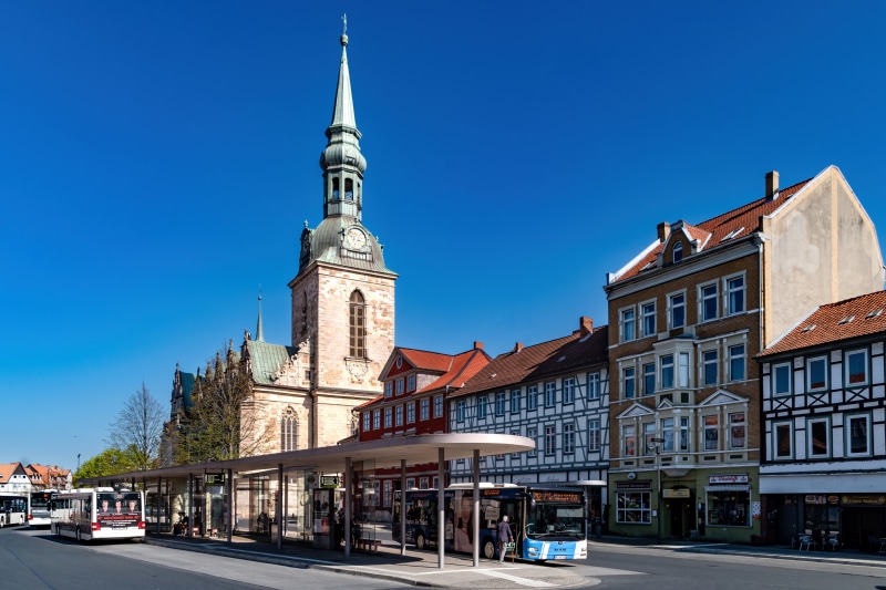 Germany Bus Stop with Church and Buildings