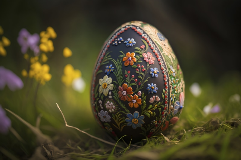 Decorated Easter Egg in Garden