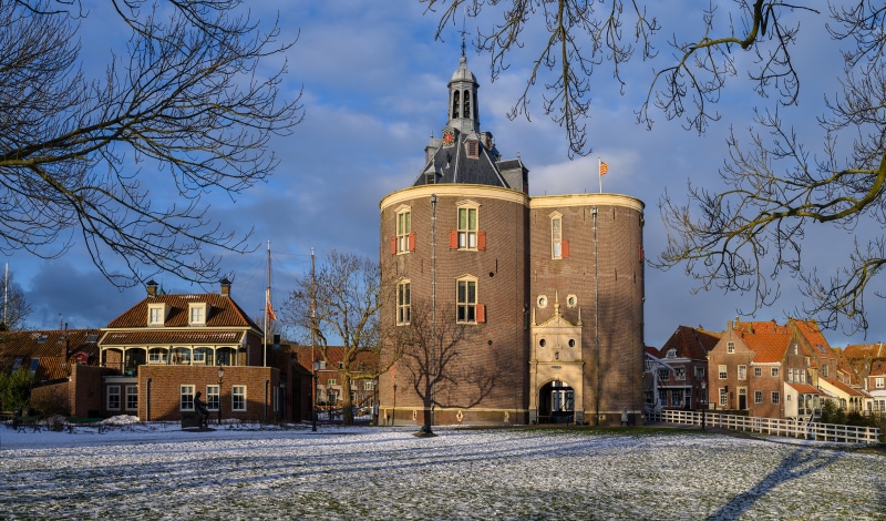 Tower and houses in Enkhuizen, Netherlands
