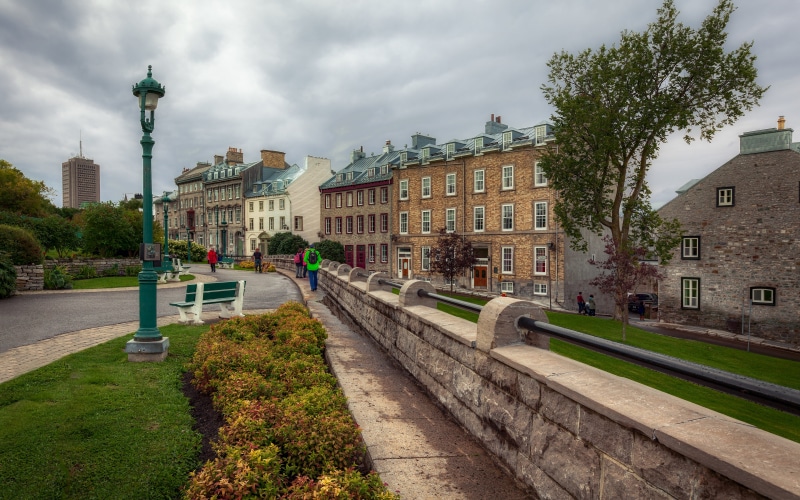 Quebec City street with historic houses and park