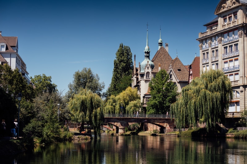 Strasbourg canal with bridge and historic buildings