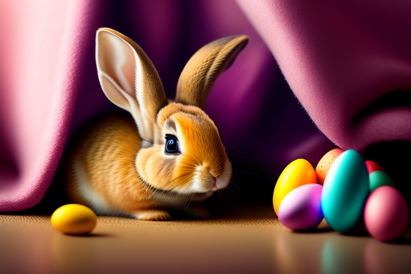 Easter bunny with colorful eggs