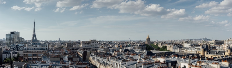 Paris Panorama with Eiffel Tower and Dome Building