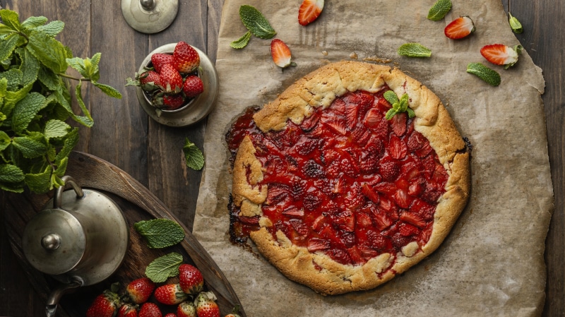 Strawberry Galette with Mint and Strawberries