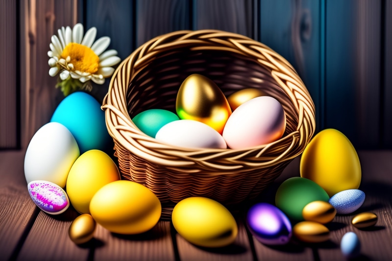 Easter Eggs in a Wicker Basket