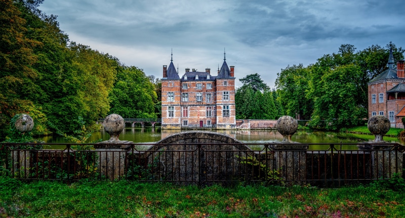 Castle on a Pond in Wallonia, Belgium