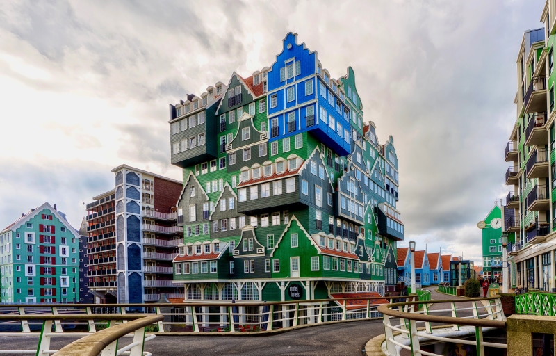 Colorful stacked houses in Zaandam, Netherlands