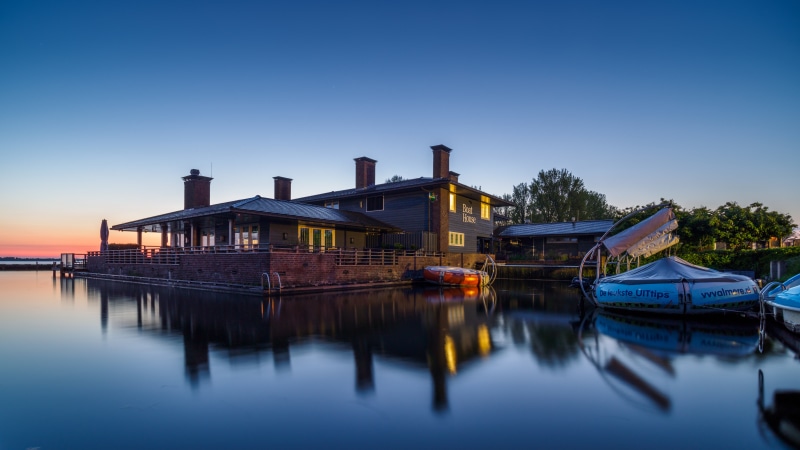 Boathouse at Almere, Netherlands at sunrise