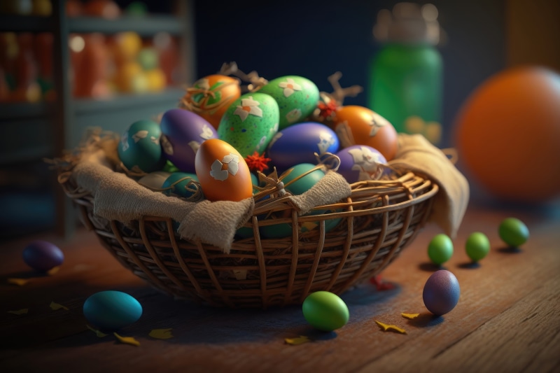 Easter eggs in a wicker basket