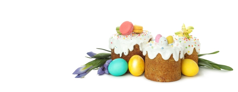 Easter Kulich Cakes with Eggs and Flowers