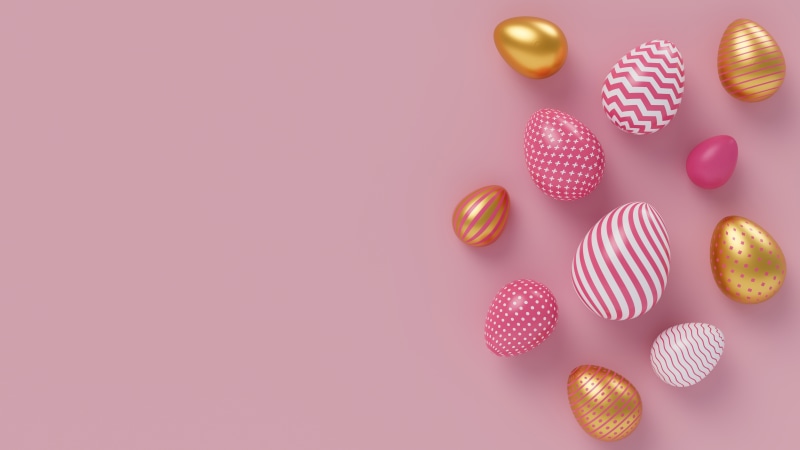 Easter Eggs on Pink Background