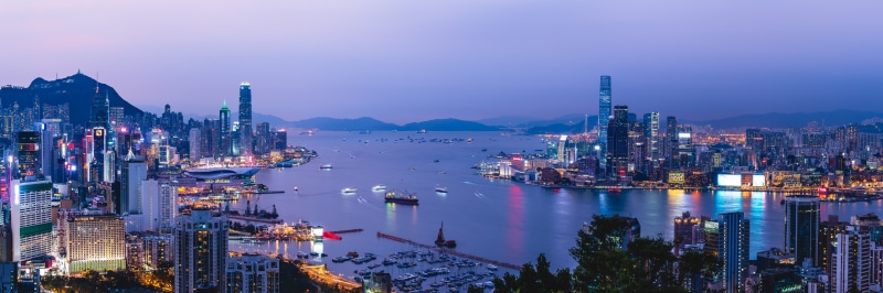 Victoria Harbour Hong Kong Skyscrapers at Dusk