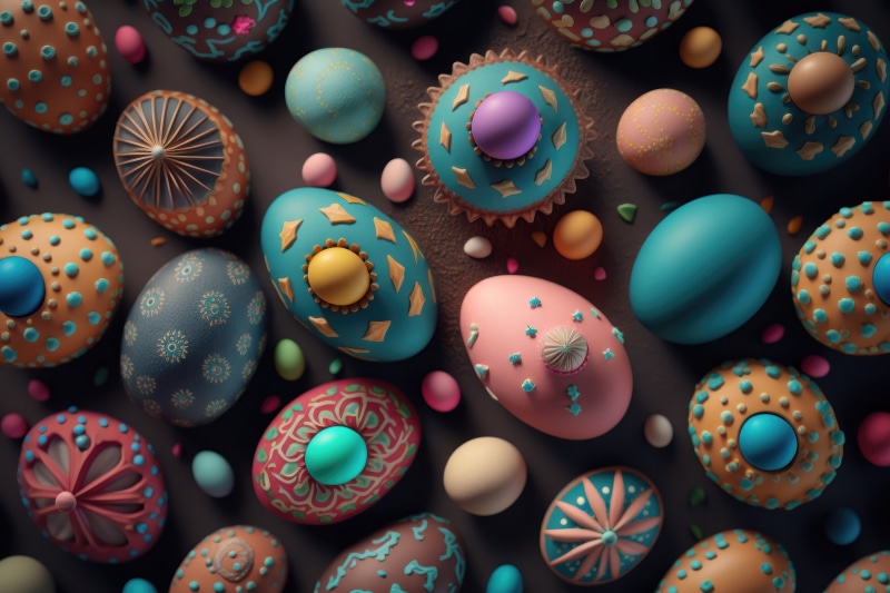 Colorful Easter Eggs on Dark Surface