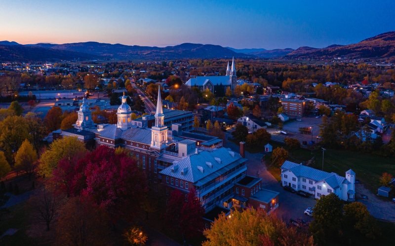 Aerial view of Charlevoix, Quebec at dusk