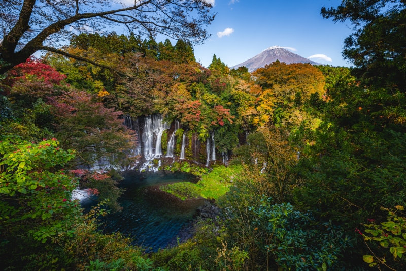 Shiraito Falls and Mount Fuji in Autumn