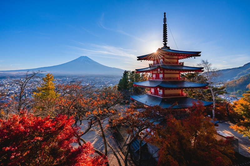 Chureito Pagoda and Mount Fuji in Japan