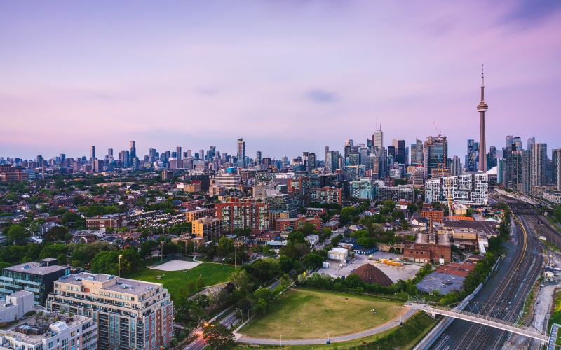 Toronto Skyline with CN Tower and Residential Areas