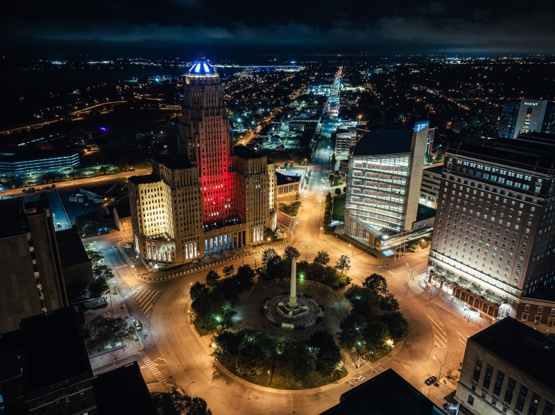 Buffalo City Hall at Night in USA
