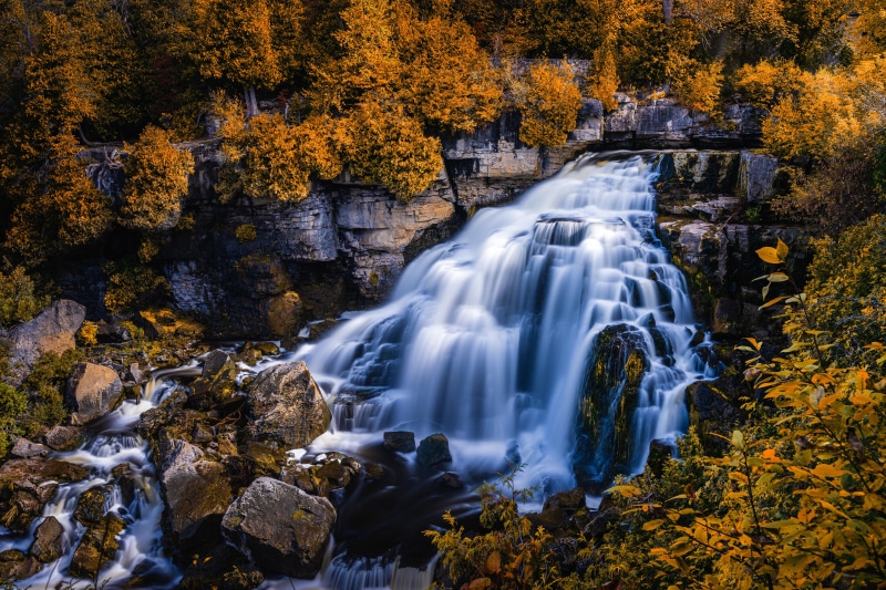 Inglis Falls Waterfall in Autumn Forest, Canada