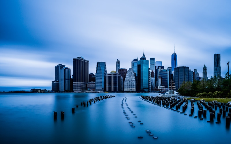 New York City skyline with Manhattan skyscrapers and water