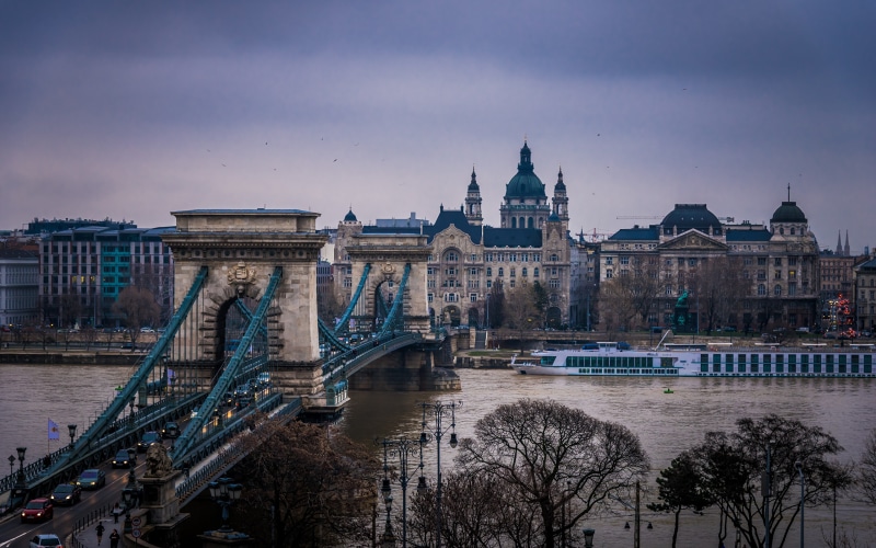 Chain Bridge and Danube River in Budapest