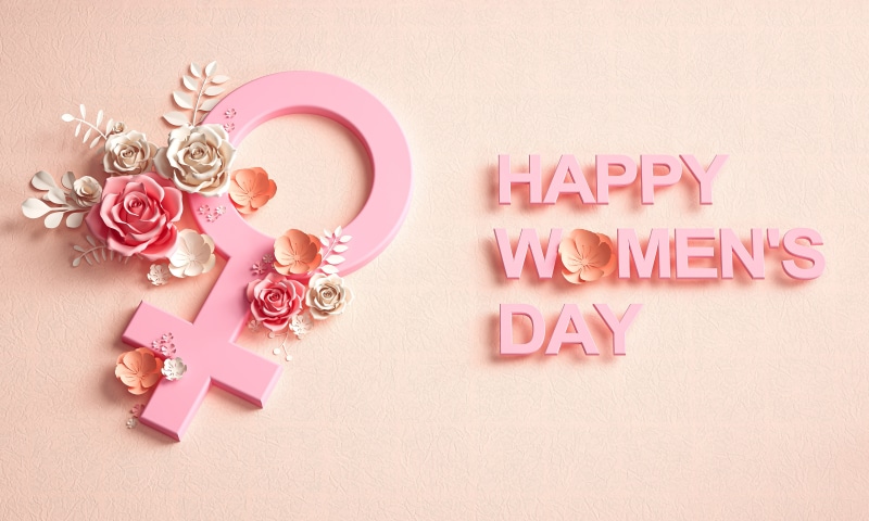 Happy Women's Day with Female Symbol and Roses