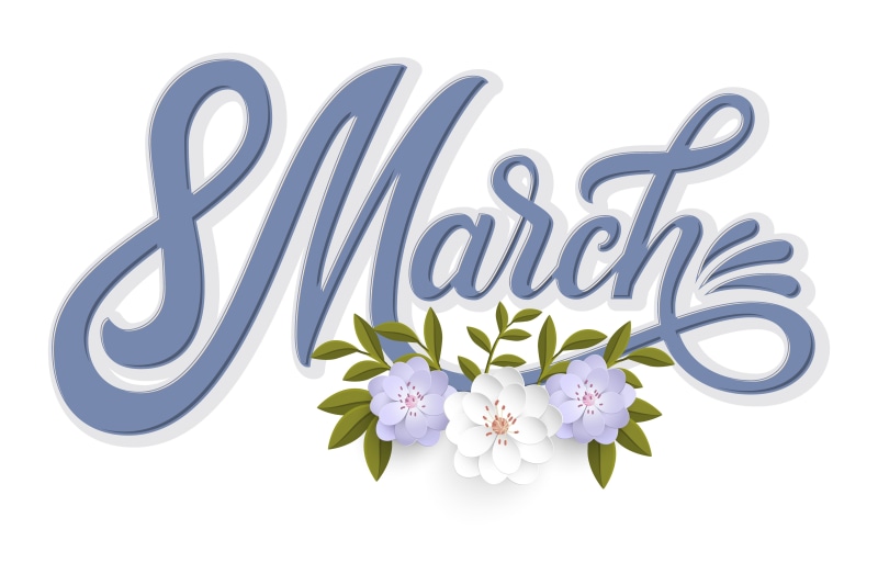 8 March lettering with flowers