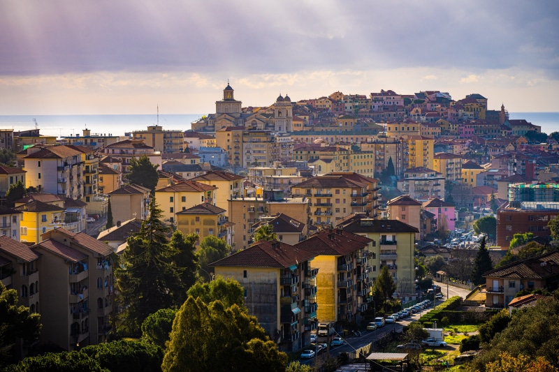 Bordighera, Liguria, Italy - Cityscape with Buildings and Sea