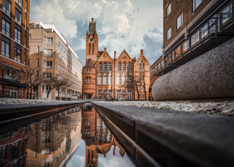 Oozells Square England building with tower reflection