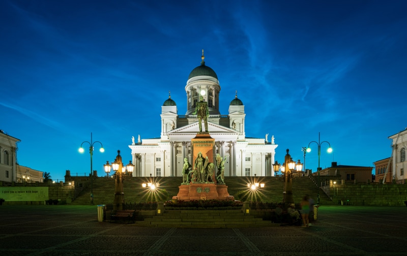 Helsinki Cathedral and Monument at Night