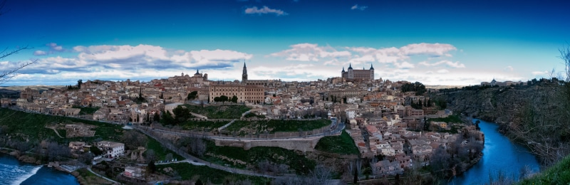 Panorama of Toledo, Spain with River and Houses