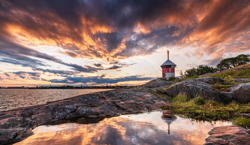Lighthouse at Suomenlinna, Helsinki, Finland during sunset