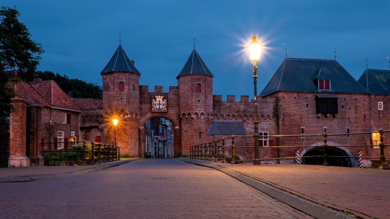Koppelpoort Gate Tower in Amersfoort, Netherlands at Dusk