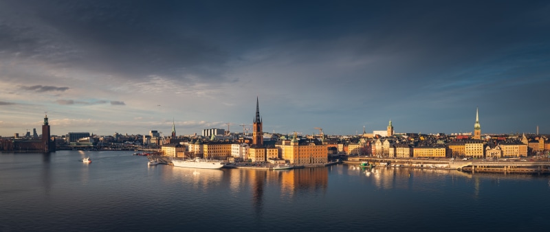 Stockholm, Sweden cityscape with water and ships