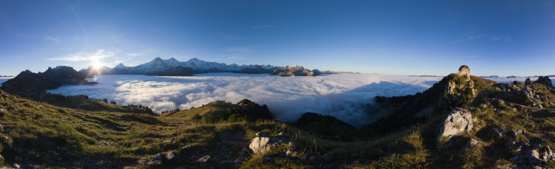 Panorama of Alps above clouds from Schynige Platte, Switzerland