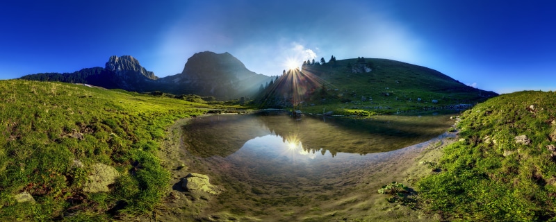 Gantrisch Mountains Lake Panorama in Switzerland Alps