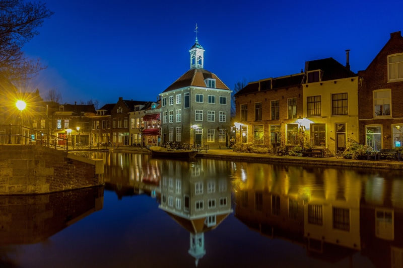 Schiedam Netherlands Canal Houses Reflection Street Lights