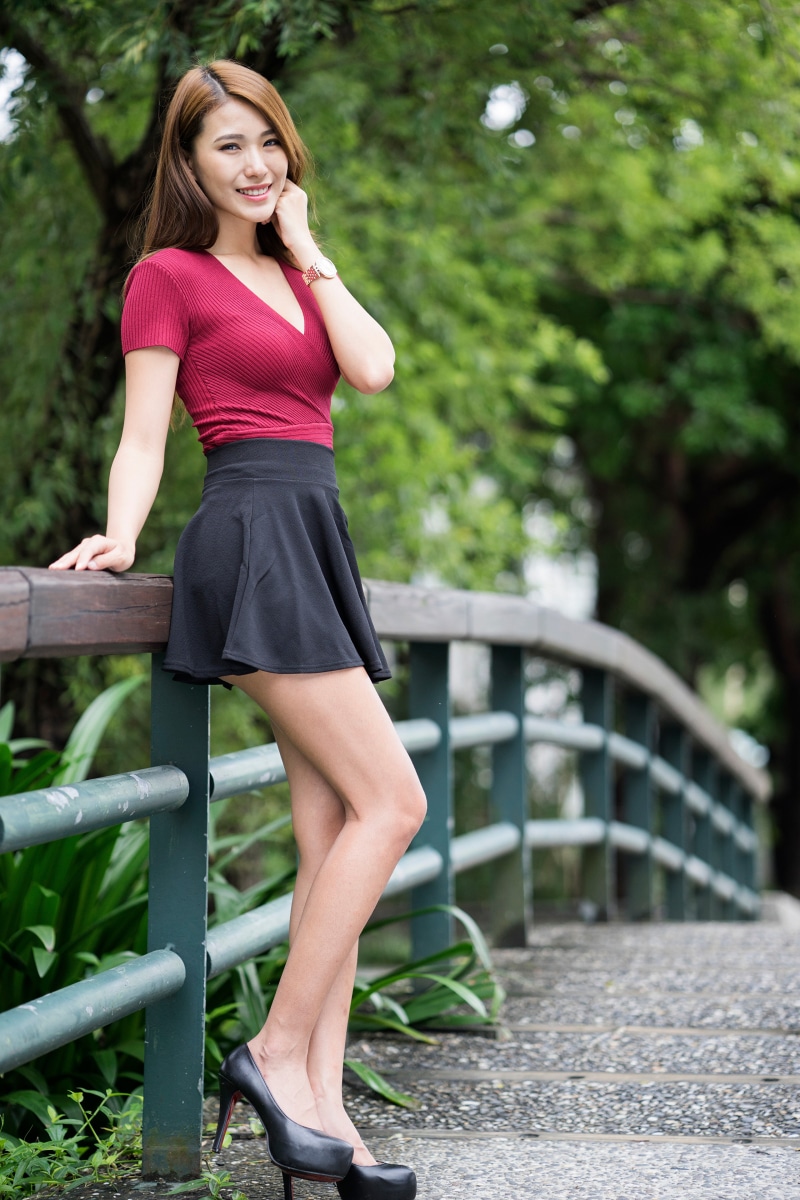 Asian Pose Smile Legs Stilettos Skirt Blouse Hd Phone Wallpaper Rare Gallery 4128