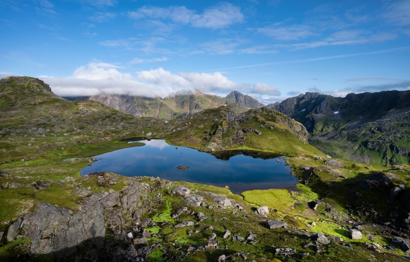 Lake and mountains in Budale, Lofoten, Norway