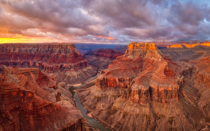 Grand Canyon National Park with Colorado River at Sunset