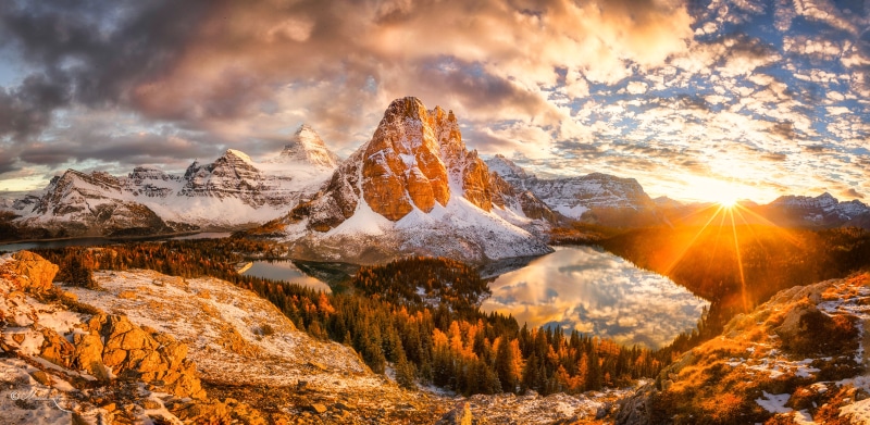 Mount Assiniboine Canada Mountains Lake Sunrise