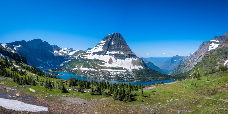 Glacier National Park Panorama with Mountains and Lake