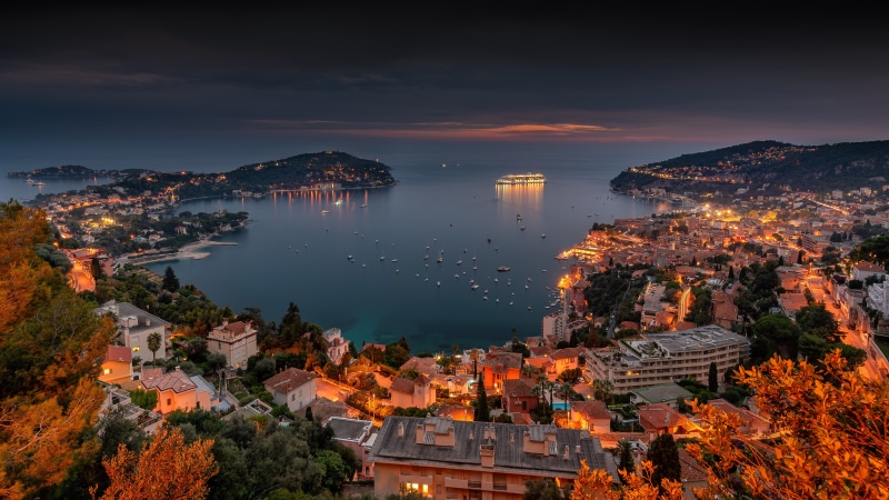 Villefranche-sur-Mer, France Coastline at Evening